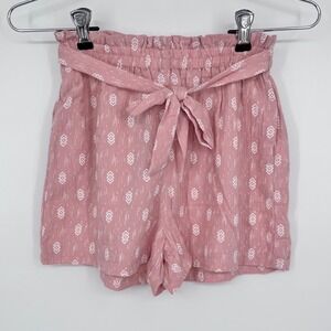 Hayden Girls Paperbag Tie Shorts XL Pink Geometric Bohemian Lightweight Comfy